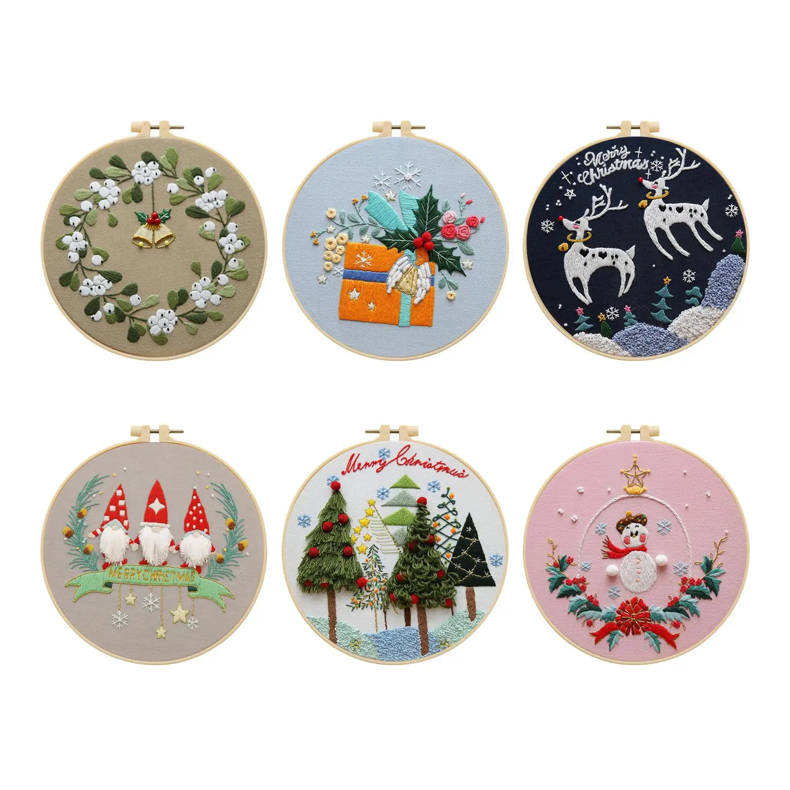 Christmas Embroidery for Starter with Instructions including Threads Hoop Hand Embroidery for Beginners Adults Material Package
