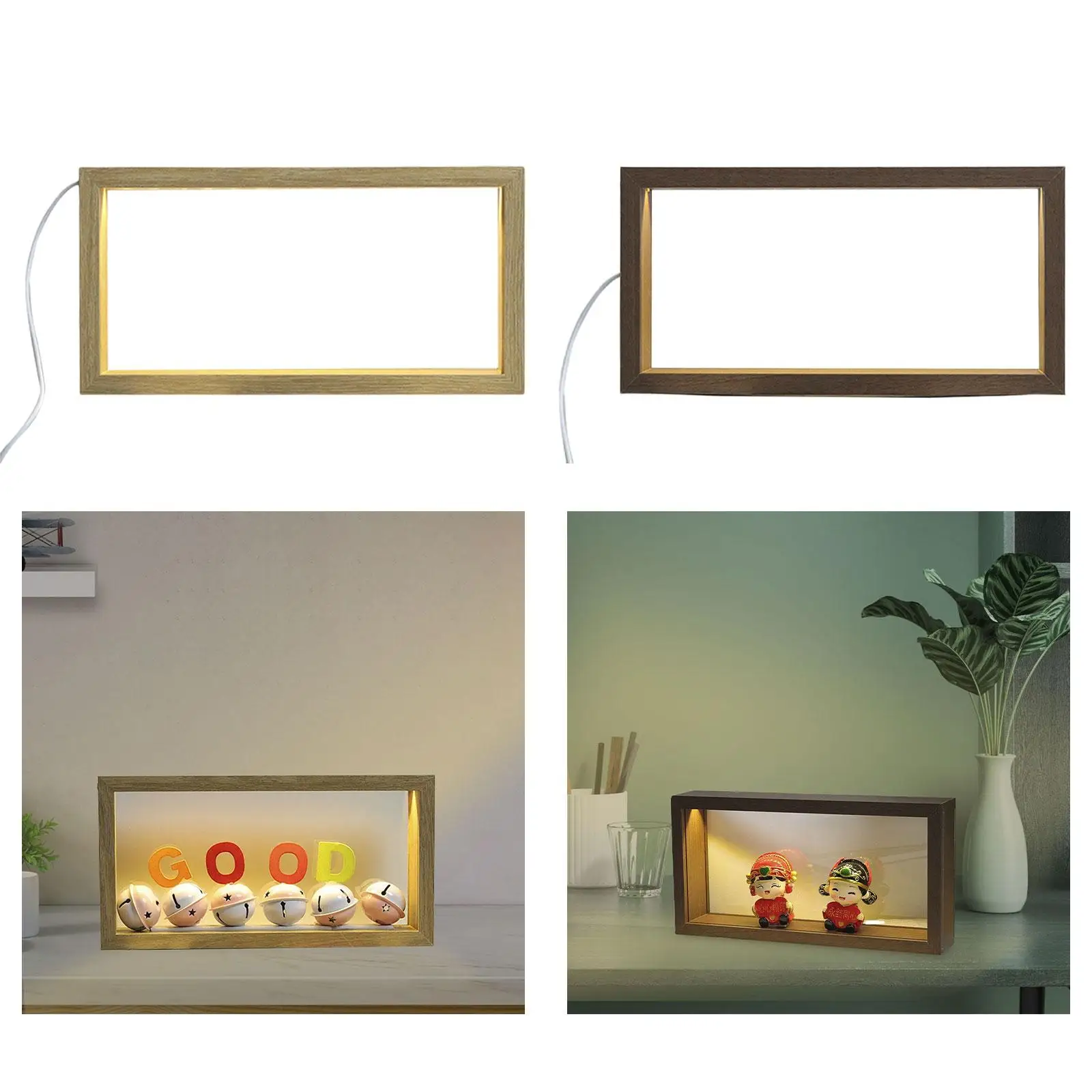 Shadow Box Wooden with Light Deep Photo Frame Showcase Acrylic Display Case for Baby Souvenirs Keepsake Specimens Doll Toy