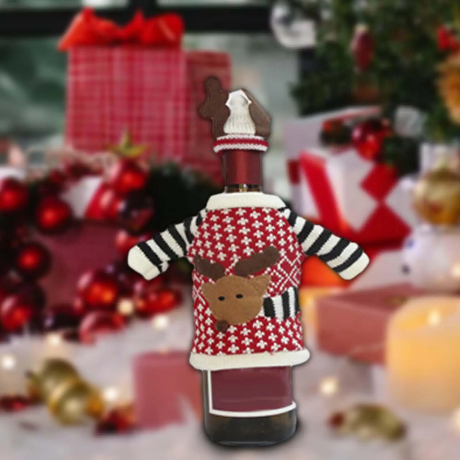 Wine Bottle Cover Wine Bottle Clothes with Hat Ornament Lovely Christmas Decoration for Home Xmas New Year Desktop