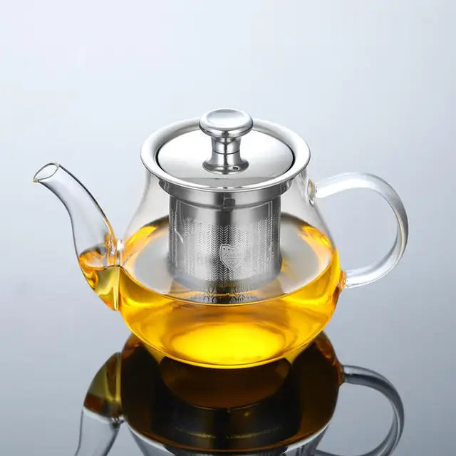 Stove Top Heat Resistant Glass Teapot Infuser With Steel Mesh For Loose Tea  Leaf