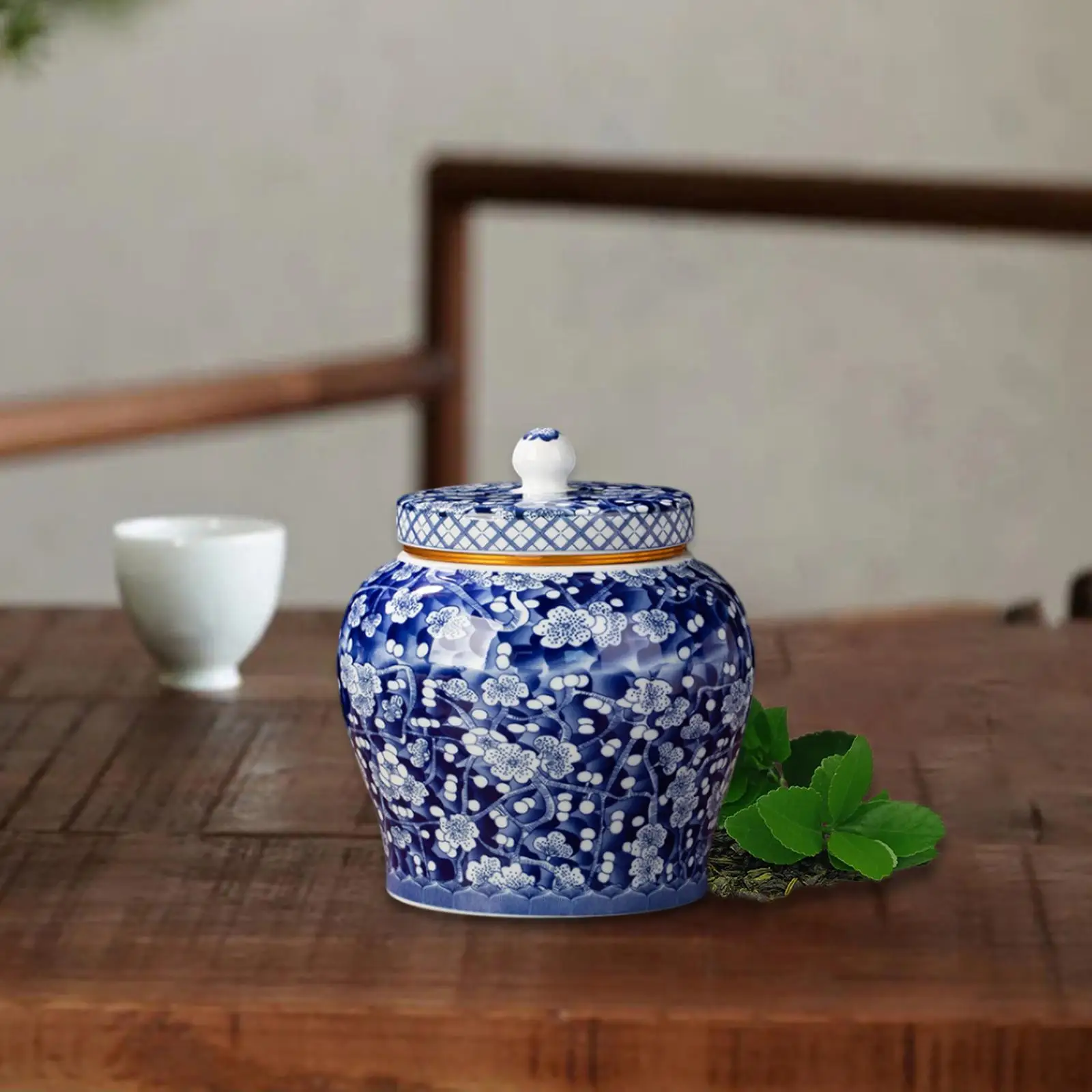Ceramic Tea Storage Jar Ginger Jar Handicraft Wear Resistant Fine Workmanship Multi Purpose with Airtight Lid Smooth Surface