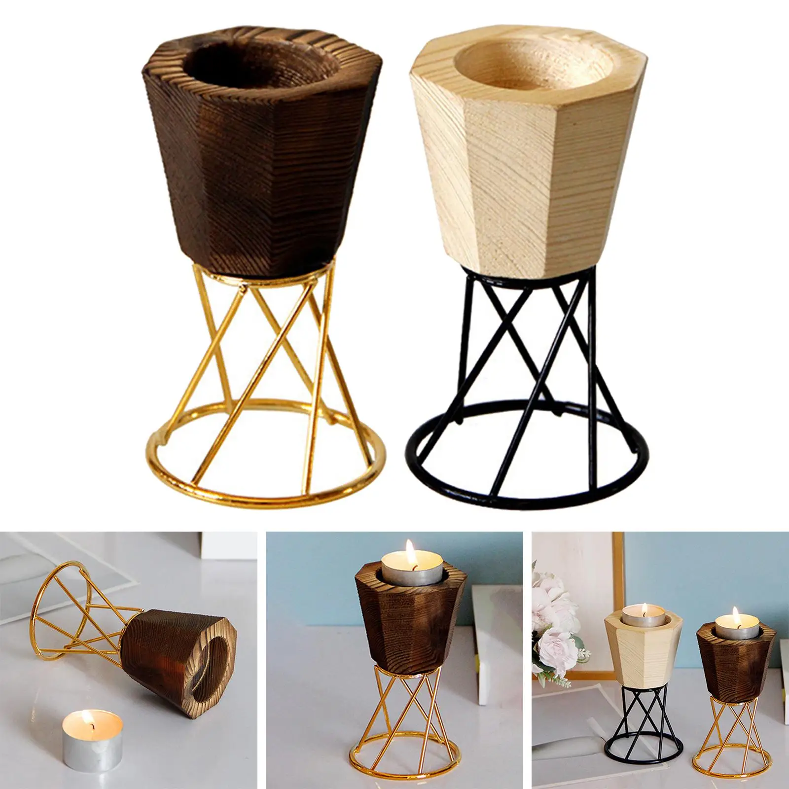 Wooden Candle Holders Candlestick Tealight Dinner Table Party Christmas Home