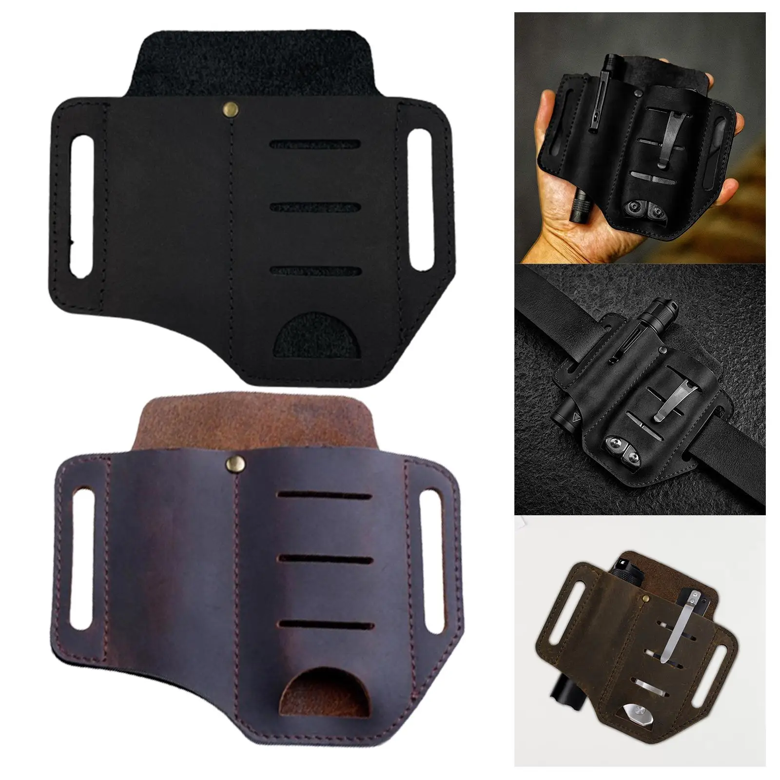 Convenient Tool Organizer Leather Sheath for Camping Outdoor Flashlight