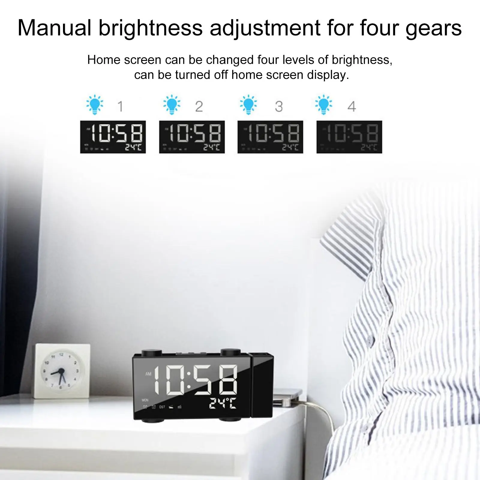 Projection Alarm Clock with USB Charging Port Digital Clock for Ceiling