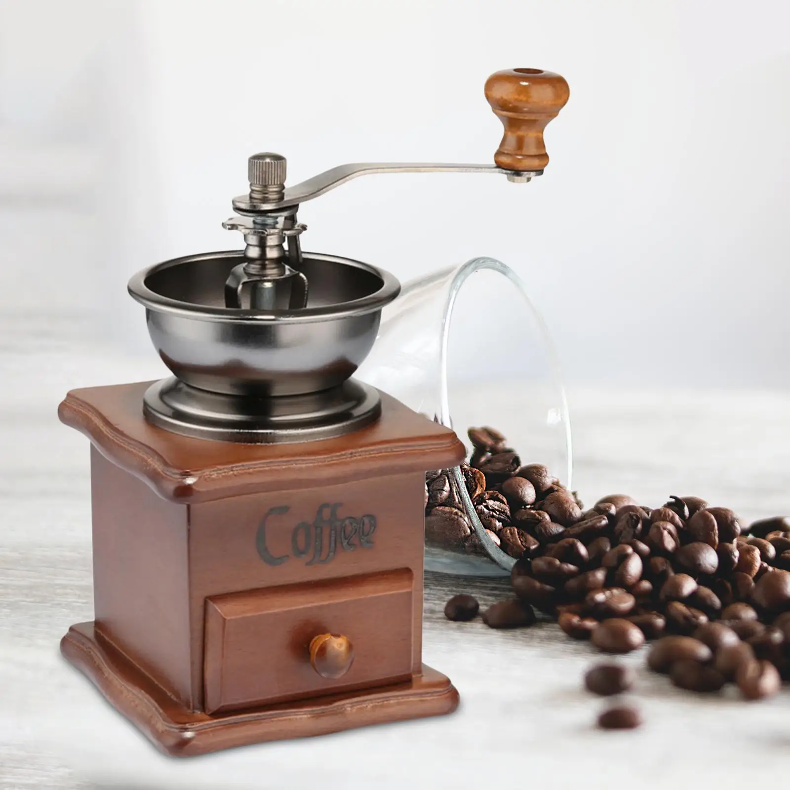 Vintage Style Wooden Bean Grind with Drawer Hand Crank Coffee Mill Classic Coffee Mill Hand Crank Coffee Grinders