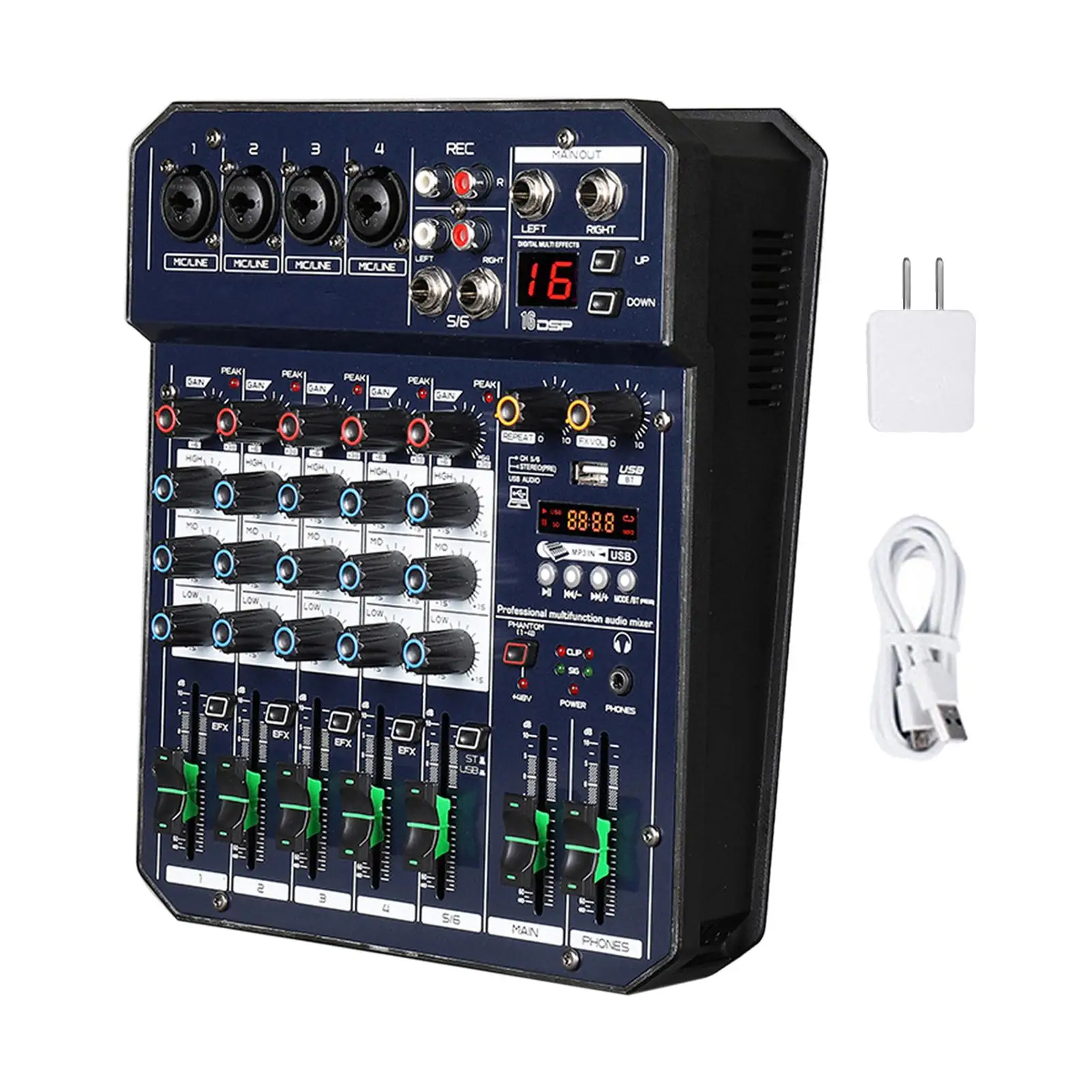 6 Channel Audio Mixer Portable Effects Mixer for studio Entertainment DJ Podcasting