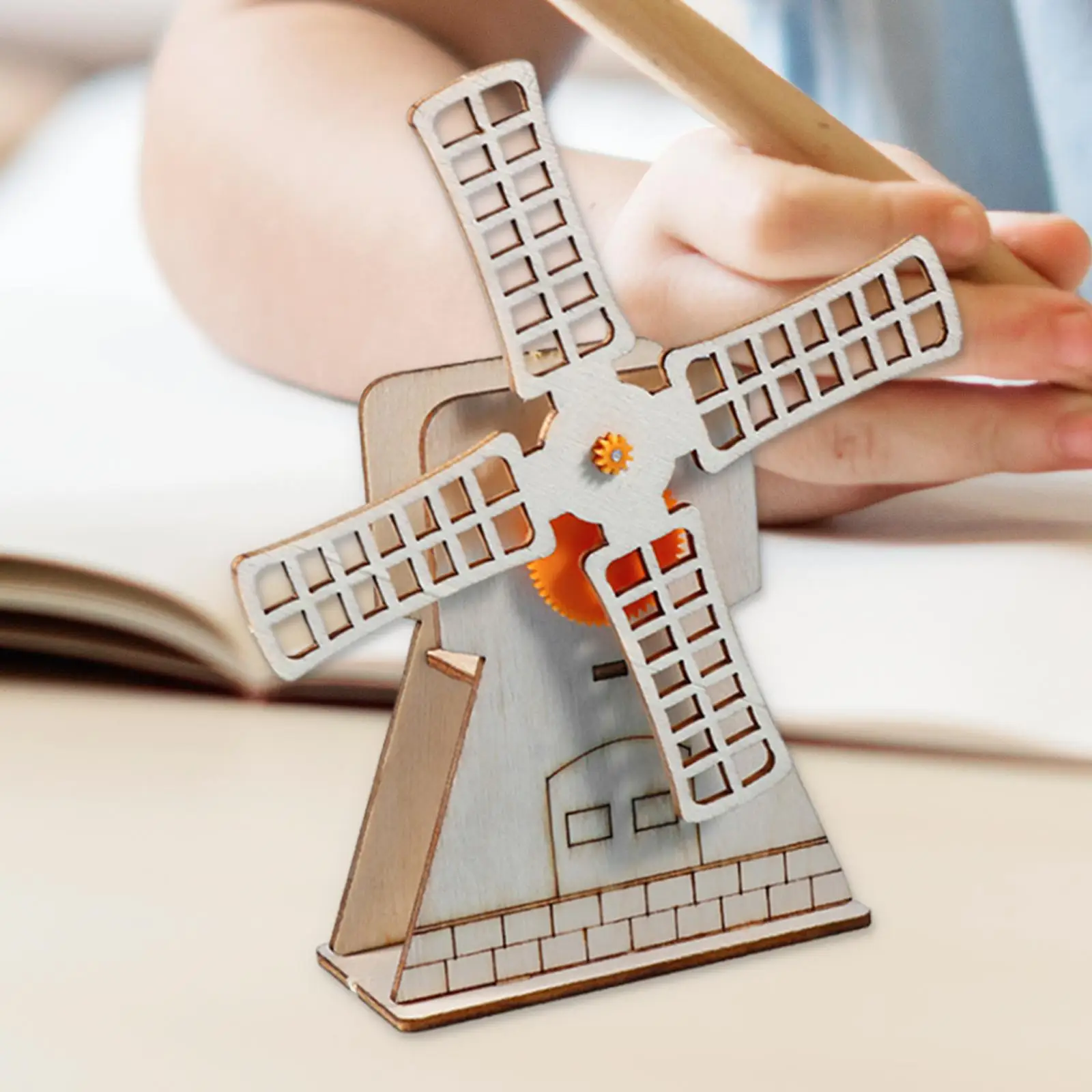 Windmill Wooden House Technology Small Production Science Experiment Teaching Toy Ornaments Windmill Model Kit for Kid Gifts