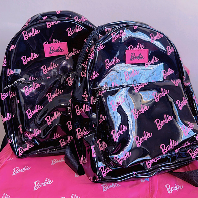 2023 Miniso Barbie Backpack PCV Girls Fashion Black Pink Letter