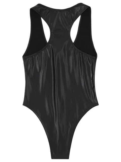 Black Wet Look Zip Up Swimsuit