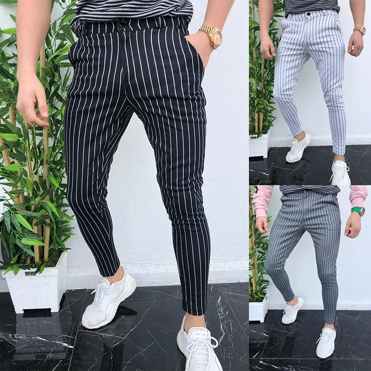 black khakis Newest Striped Men's Casual Slim Fitness Pants Joggers Trousers Long Sweatpants Male Elastic Bodybuilding Streetwear Clothing khaki jeans