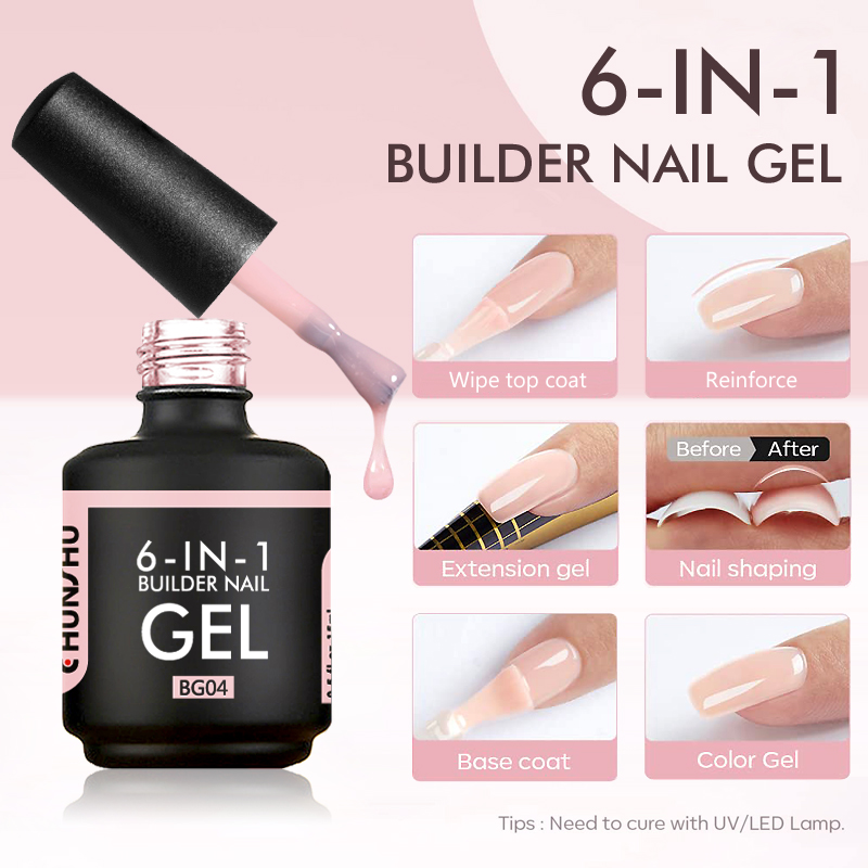 Best of CHUNSHU 6 IN 1 Extension Gel 15ML Builder Nail Gel In A Bottle Semi Permanent Rubber Base Coat Self-leveling UV Construction Gel Reviews & Tips