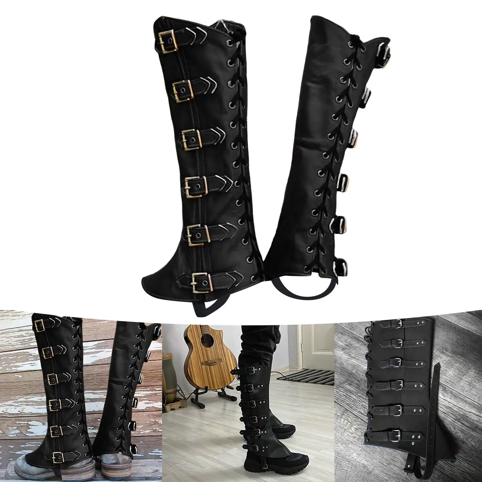 PU Leg Guard Shoe Steampunk Warrior Medieval Gothic Shoe Cover for Masquerade Knights Costume Accessory Cosplay Props Women Men
