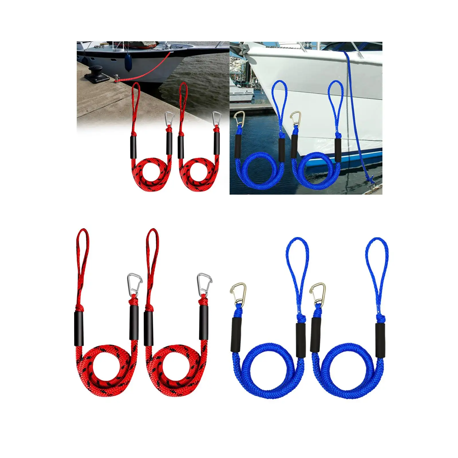 2x Boat Bungee Dock Line Boat Mooring Rope Sturdy with Stainless Steel Clip Marine for Canoe Power Boat Kayak Dinghy Watercraft