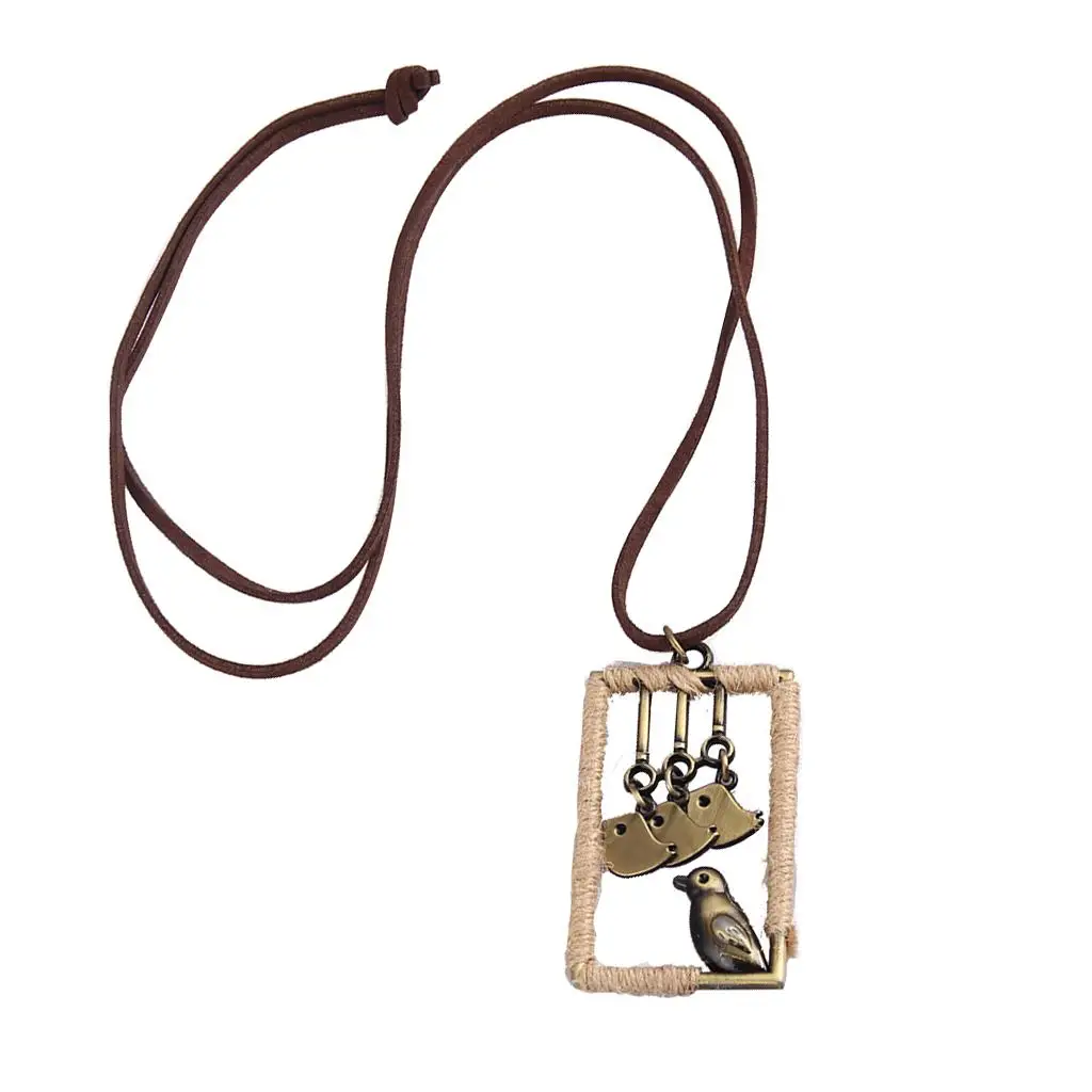 Prettyia Leather Cord Necklace Birds Pendant Necklace Sweater Chain Unisex
