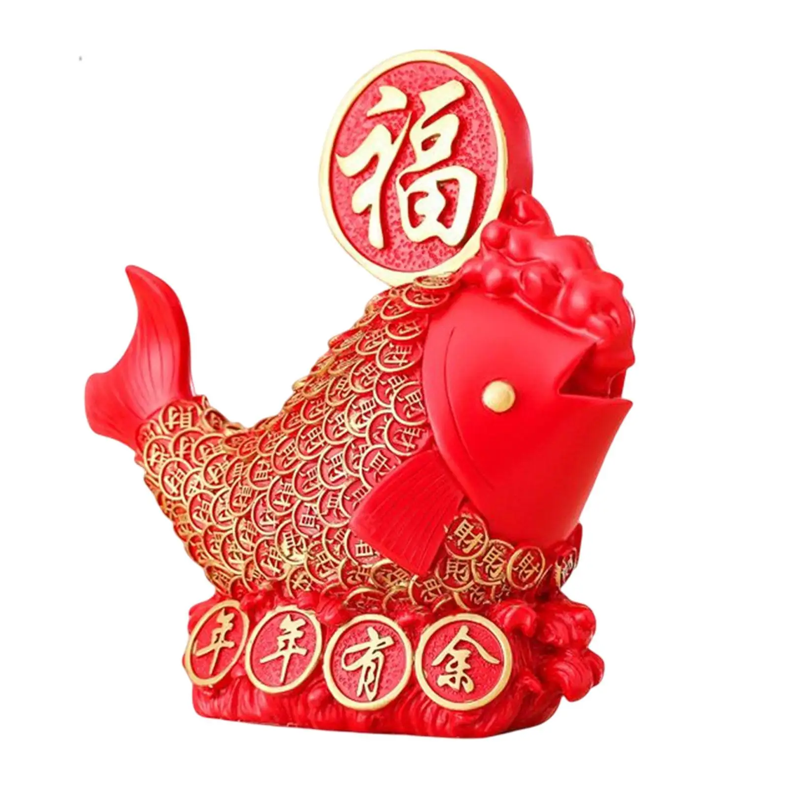 Resin Chinese Fish Statue Figurine Sculpture Collection Gift Crafts for Desktop Office Living Room Table Decoration