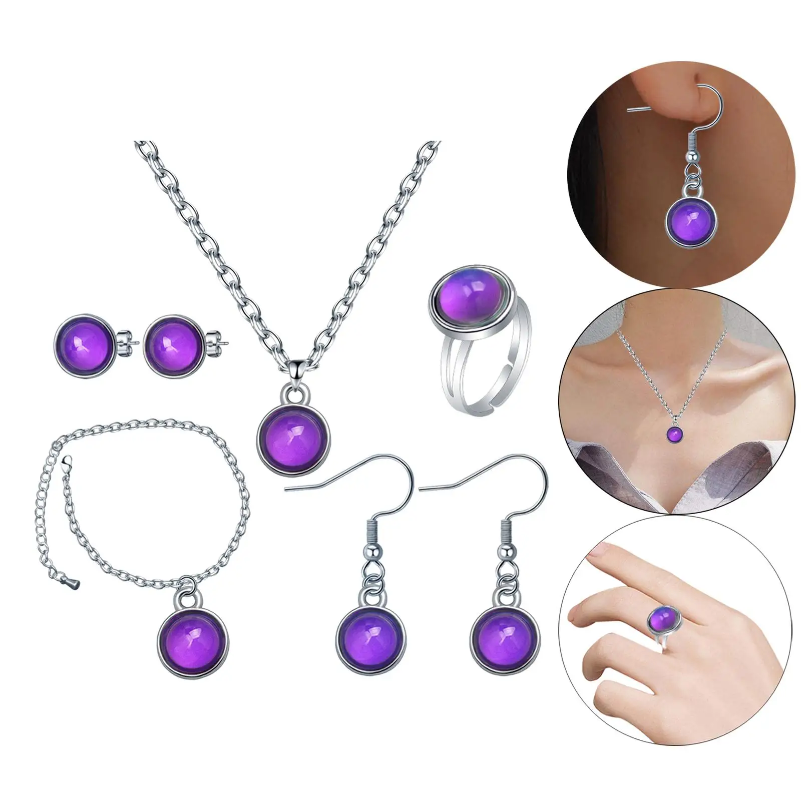 Mood Necklace Jewelry Set Fashion Temperature Sensing Mood Jewelry for Girls Women Wife Girlfriend Daughter Mom Valentine`s Day