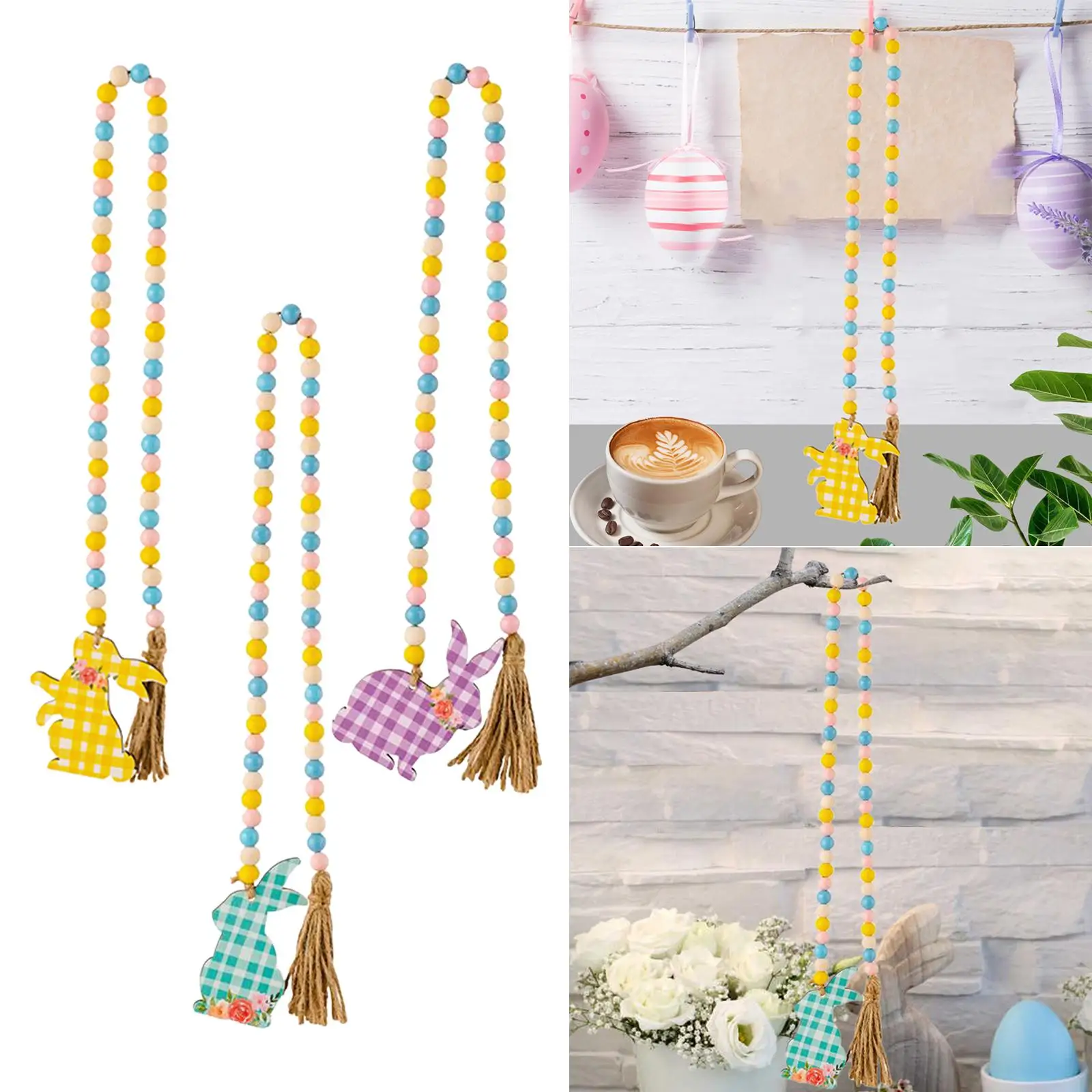 Easter Wood Bead Garland Spring Boho Beads Decoration for Farmhouse Holiday
