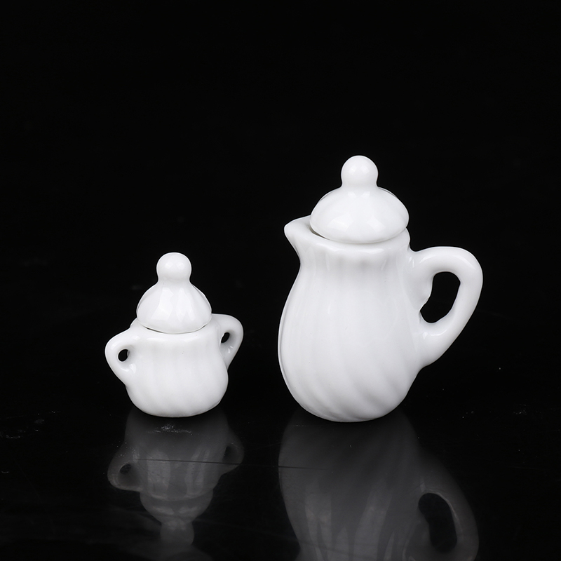 1Set Ceramic Scale 1:12 Doll House Miniature Porcelain Tea Cup Set Tableware Kitchen Dollhouse Teapot DIY Toys