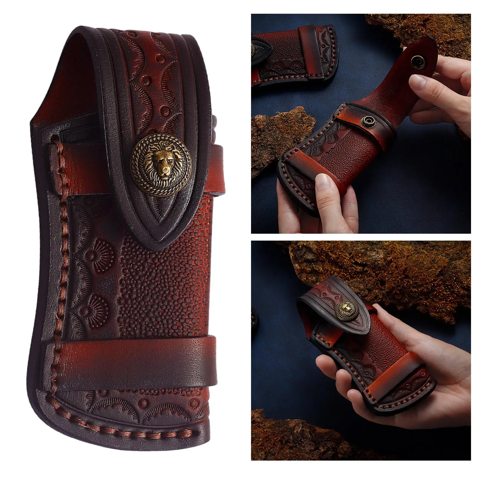 Classical Leather Sheath for Folding Knife Protective Case with Belt Loop Portable Knife Cover for Men Women