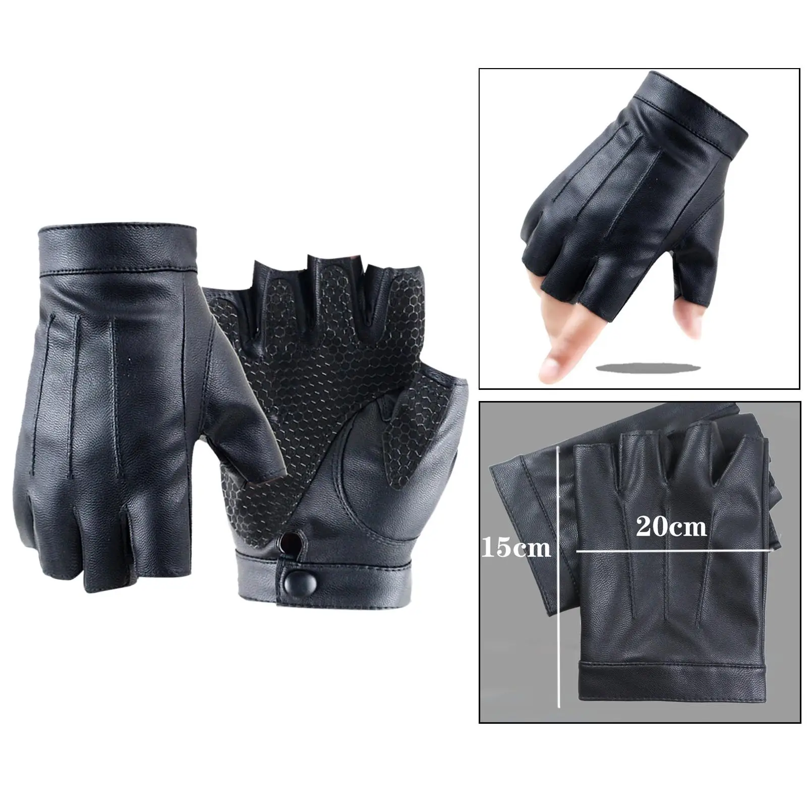 Breathable PU Leather Gloves Non Slip Palm Protection Lightweight Half Finger Gloves for Driving Running Hiking Cycling Riding
