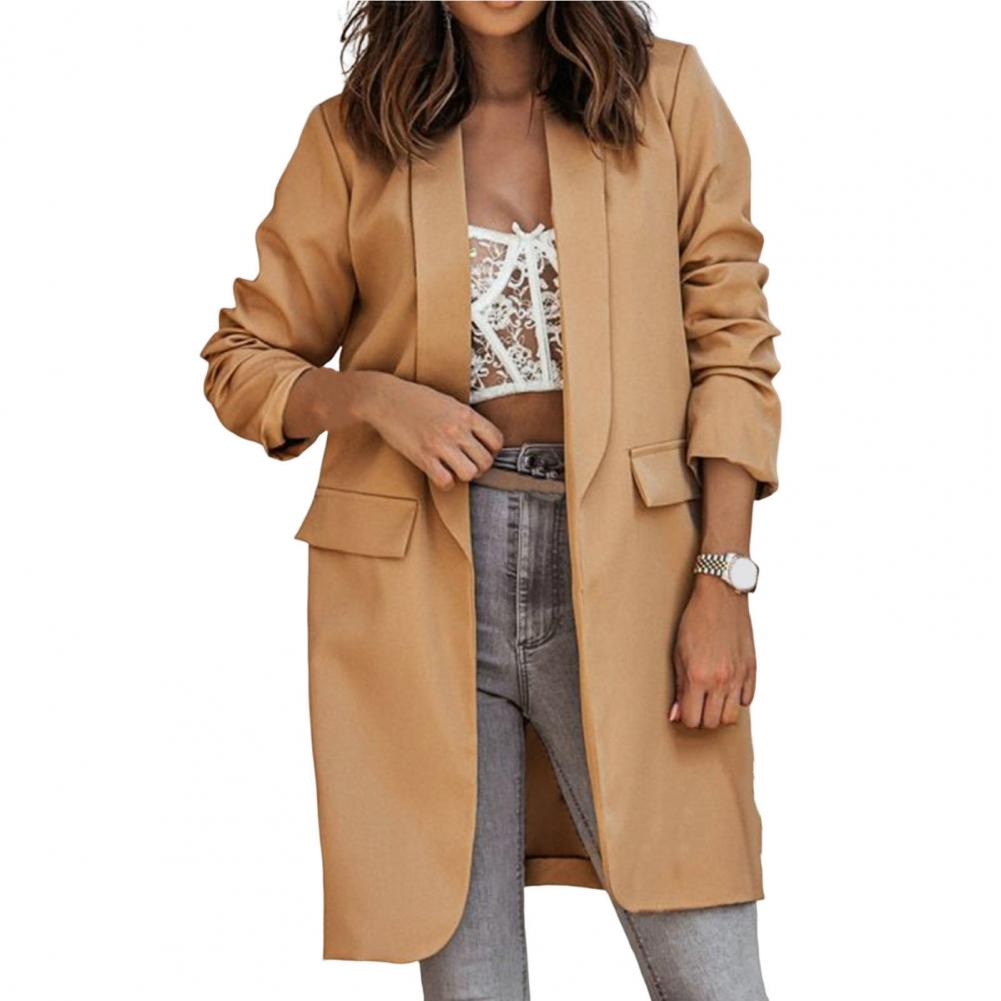 senhoras blazer escritório lapela cardigan mangas compridas meados de comprimento oversized blazer feminino outono inverno cor sólida terno jaqueta casacos