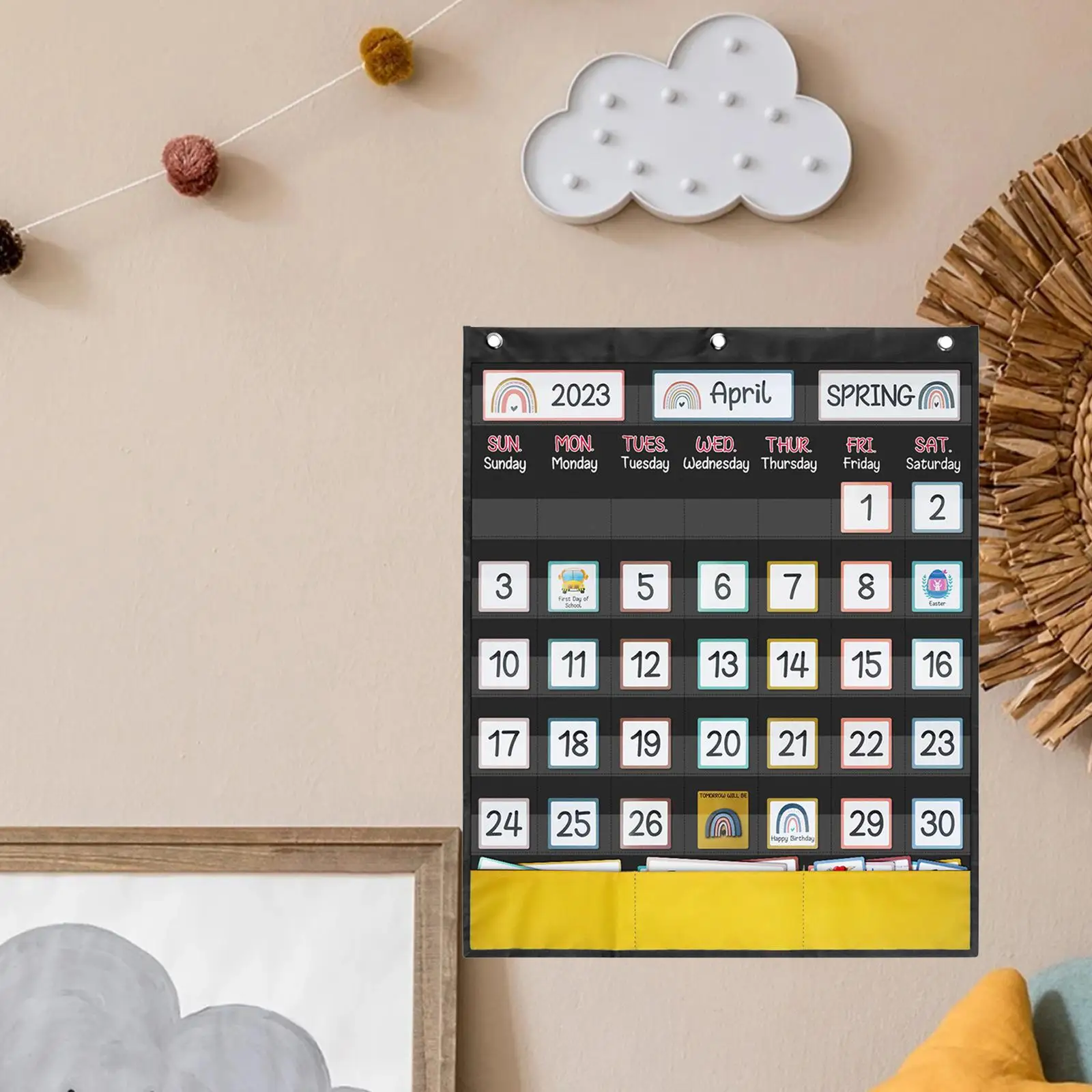 Calendar Pocket Chart Early Learning Supplies with Cards Classroom Calendar