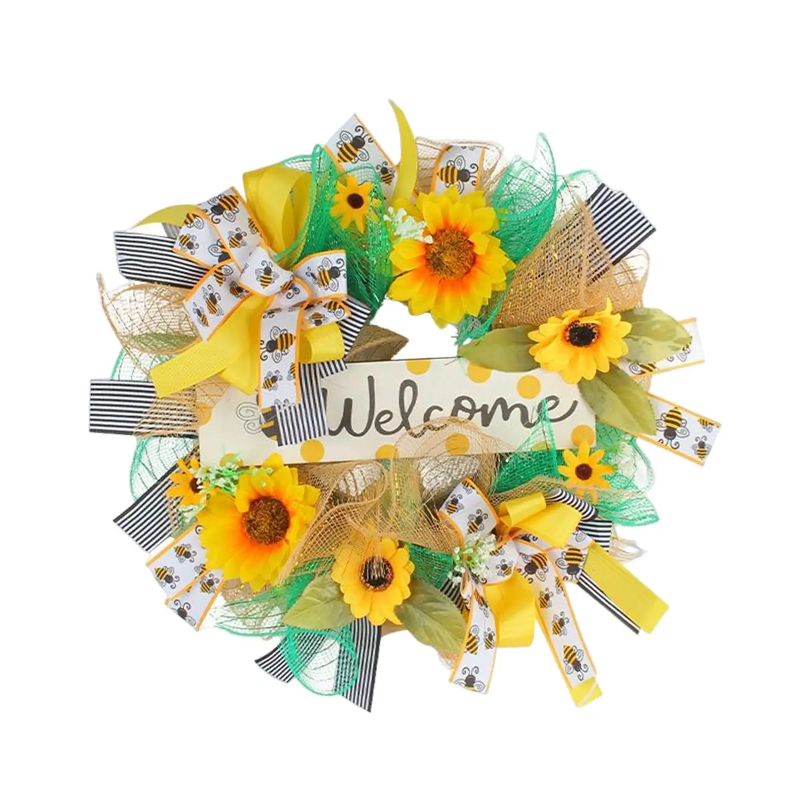 Round Spring Wreaths for Front Door Crafts Props Artificial Flower Wreaths Bee Day Wreath Flower Wreath for Home Decorations