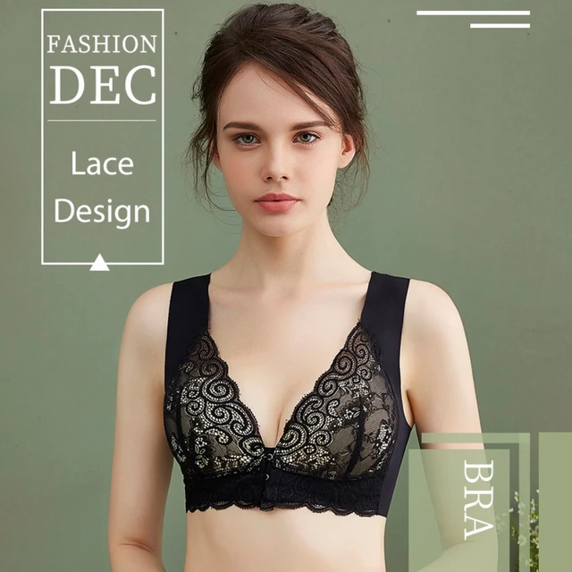 Lace Padded Wireless Floral Bra Front Closure Back Smoothing Demi