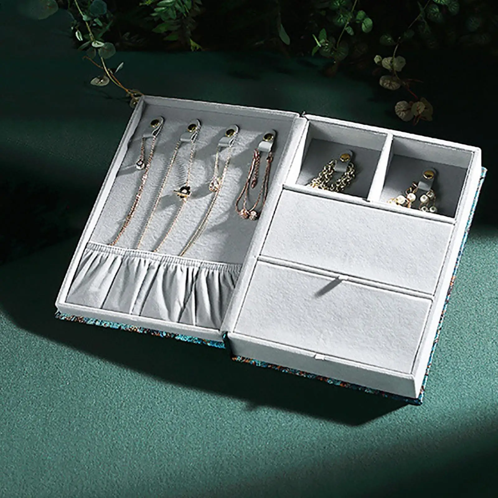 Book Shaped Necklace Storage Earring Container Box Travel Double Sided Storage Area