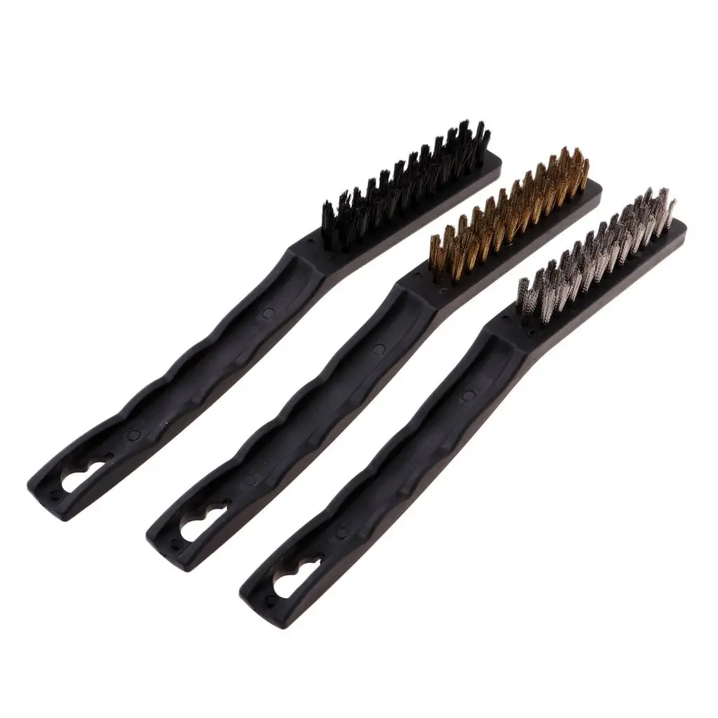 3x Plastic Handle Wire Scratch Brush Set Motorcycle Cleaning Parts Wire Scratch Brush Set Cleaning Welding Slag