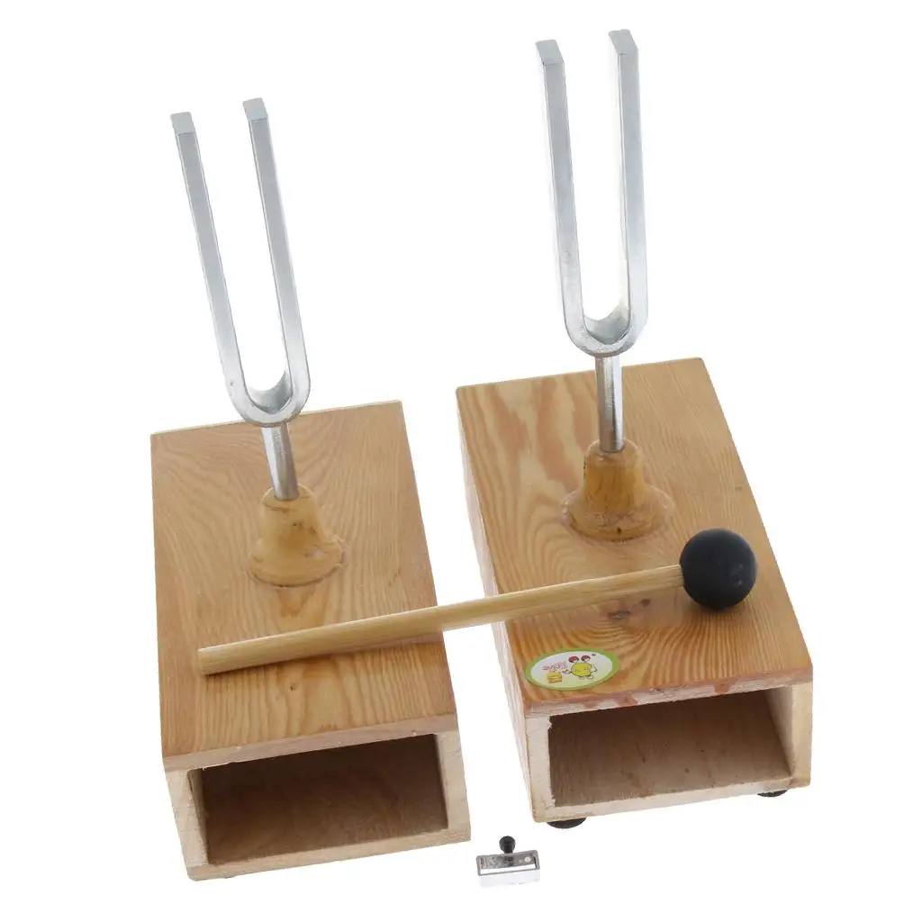 2 Pcs 440HZ Tuning Fork with Wooden Resonant Box Teaching Tool