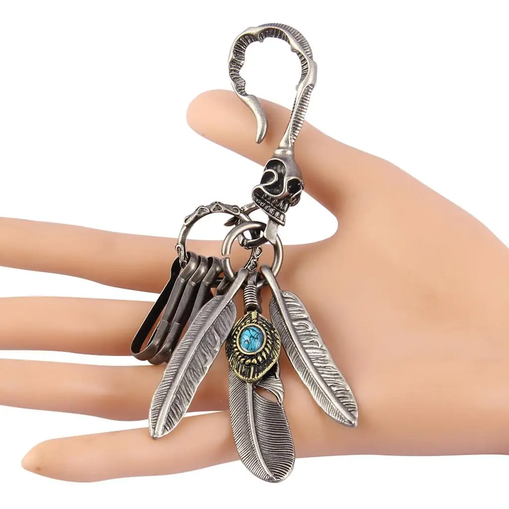 Bohemian Turquoise Feather Tassel Keychain for Bag Plush Key Chain Boho