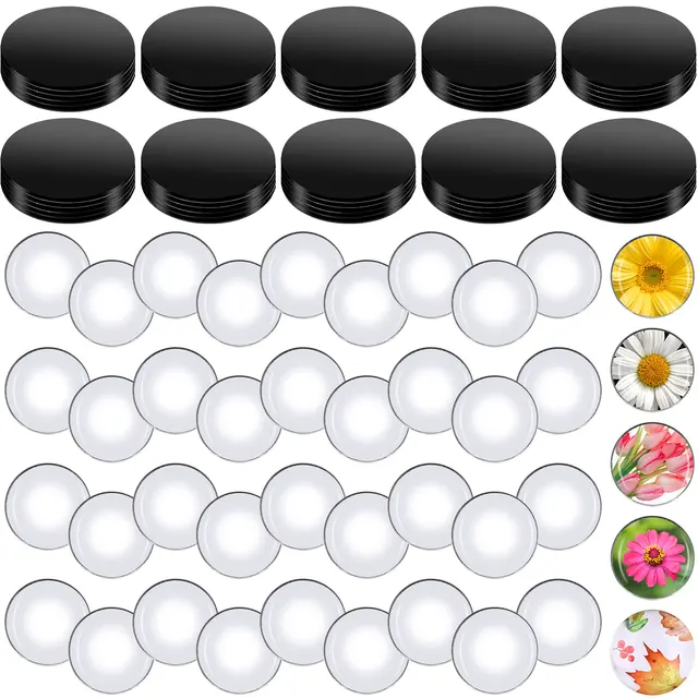 48 Pcs DIY Crafts Fridge Magnets Set, Round Transparent Clear Glass Cabochons Craft Magnets Glass Ceramic Ferrite Magnet with Adhesive Backing for