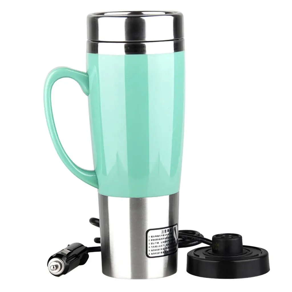 24V Heated Stainless Steel Mug Car Coffee Cup With Charger Travel Car Van Tea Coffee Mug Cup Flask, 450ml, 4 Colors Available