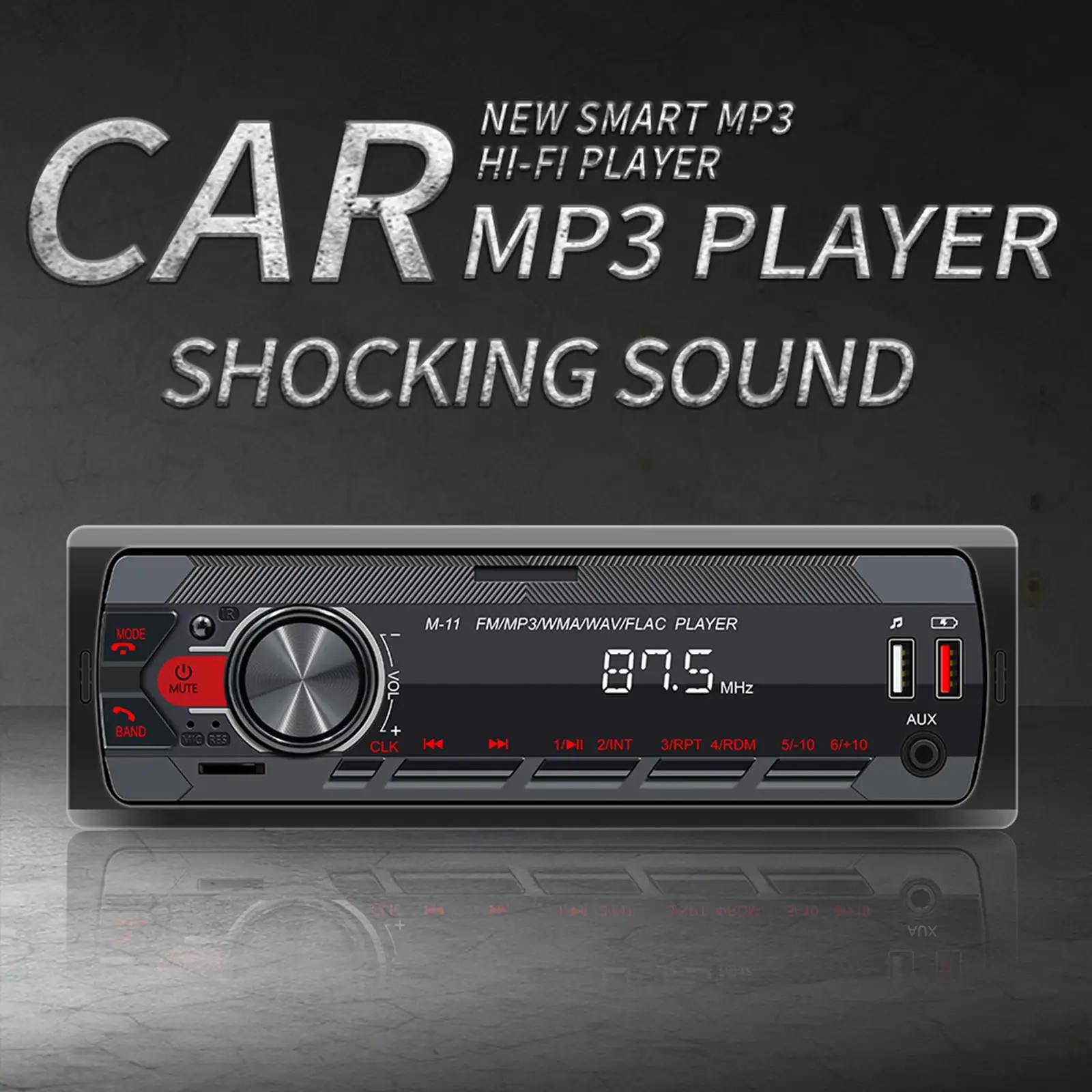 Car Audio Receiver Subwoofer Output Shockproof Support TF Card Anti Interference MP3 Player Wireless Remote Control AM/FM Radio