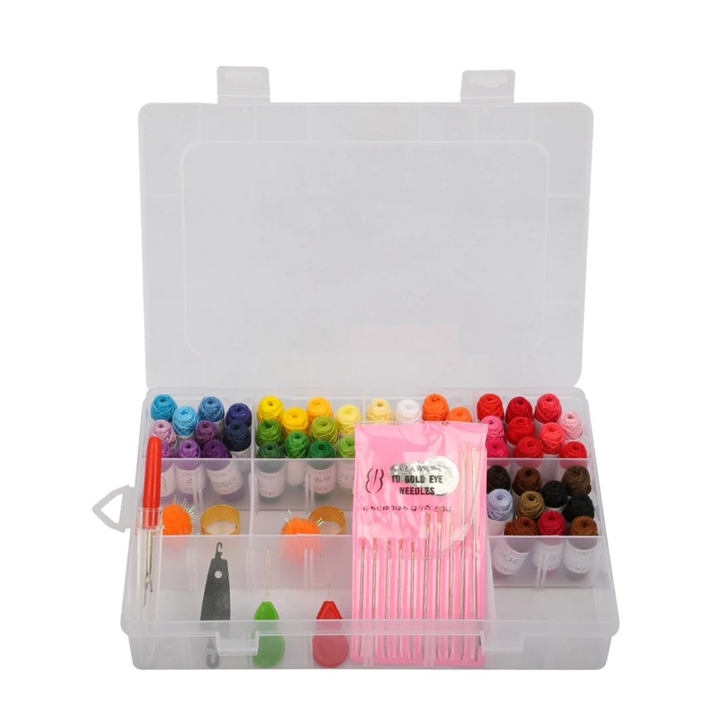 50 Colors Embroidery Thread Scissor Tools Kit With Storage Box For Sewing