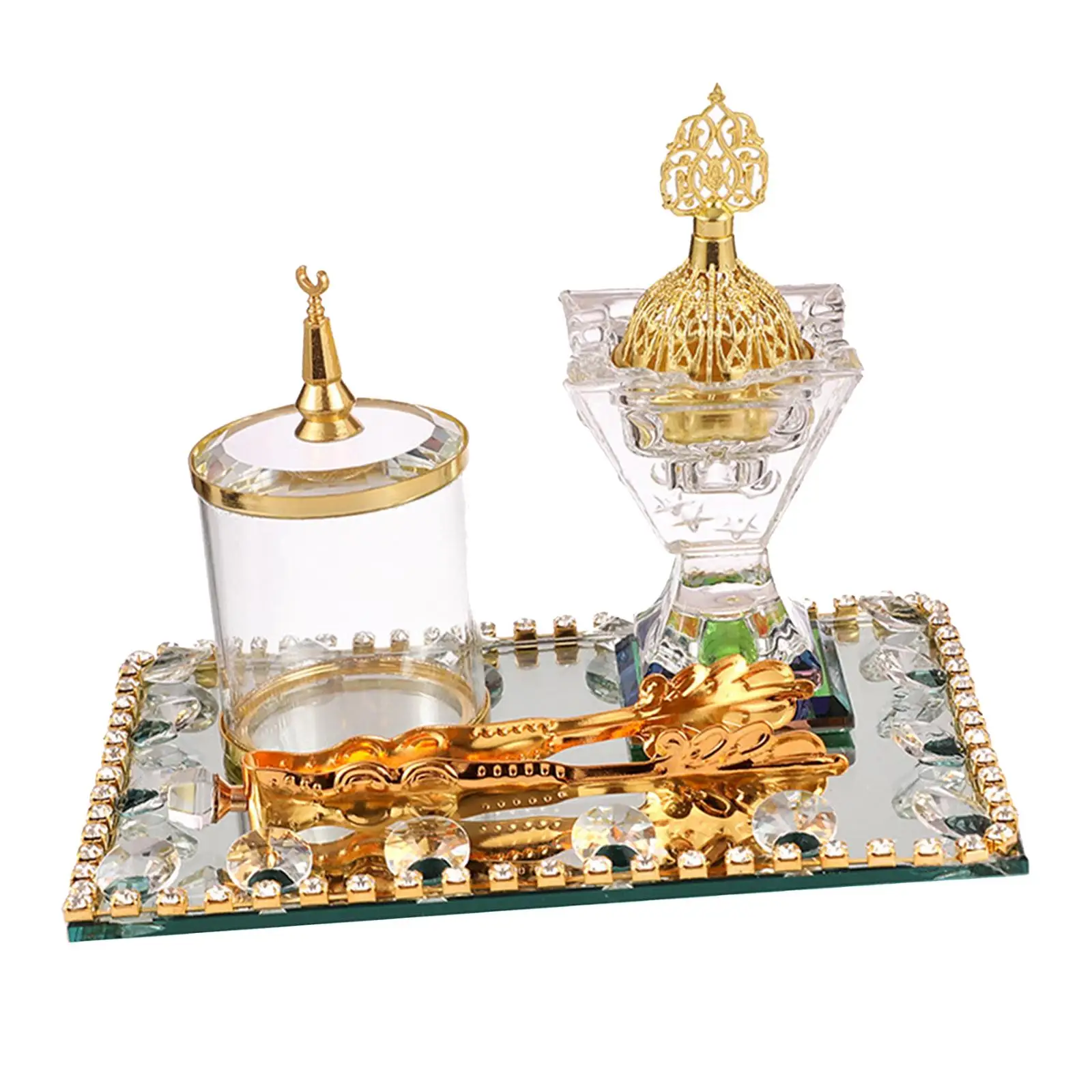 Traditional Arabian Incense Burner Mirrored Tray, Clip Decor Incense Holder for Yoga Desktop Home Fragrance Housewarming Gift