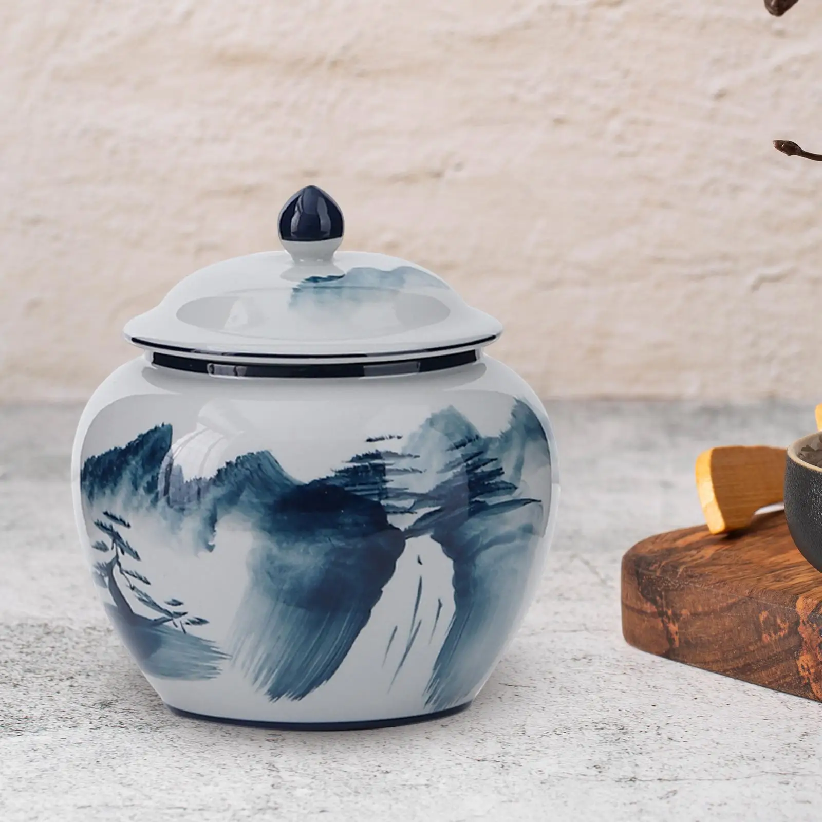 Porcelain Ginger Jar Temple Jar Storage Jar with Lid Multi Purpose Floral Arrangement Handicraft Classic Pattern Chinese Style