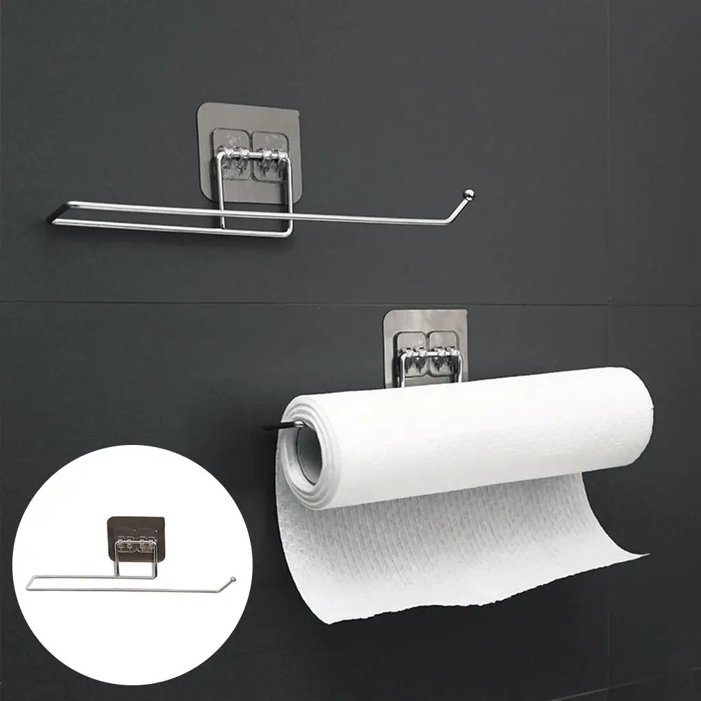 Stainless Steel Kitchen Toilet Paper Holder Rag Rack Self Adhesive Rack Organizer Save Space Accessories