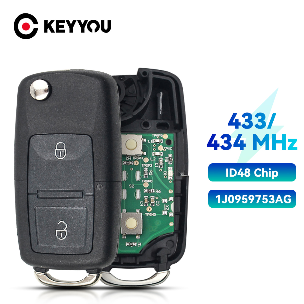 KEYYOU Fernbedienung Auto Schlüssel Für VOLKSWAGEN VW Golf 4 5 Passat b5 b6 polo Touran 434 MHz ID48 Chip 1J0 959 753 AG 2 Tasten – Detail 3