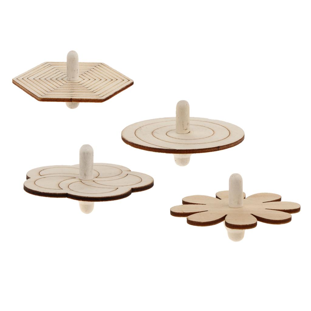 4pcs Novelty Natural Wooden  Top Kids Children Toy For DIY Art Craft