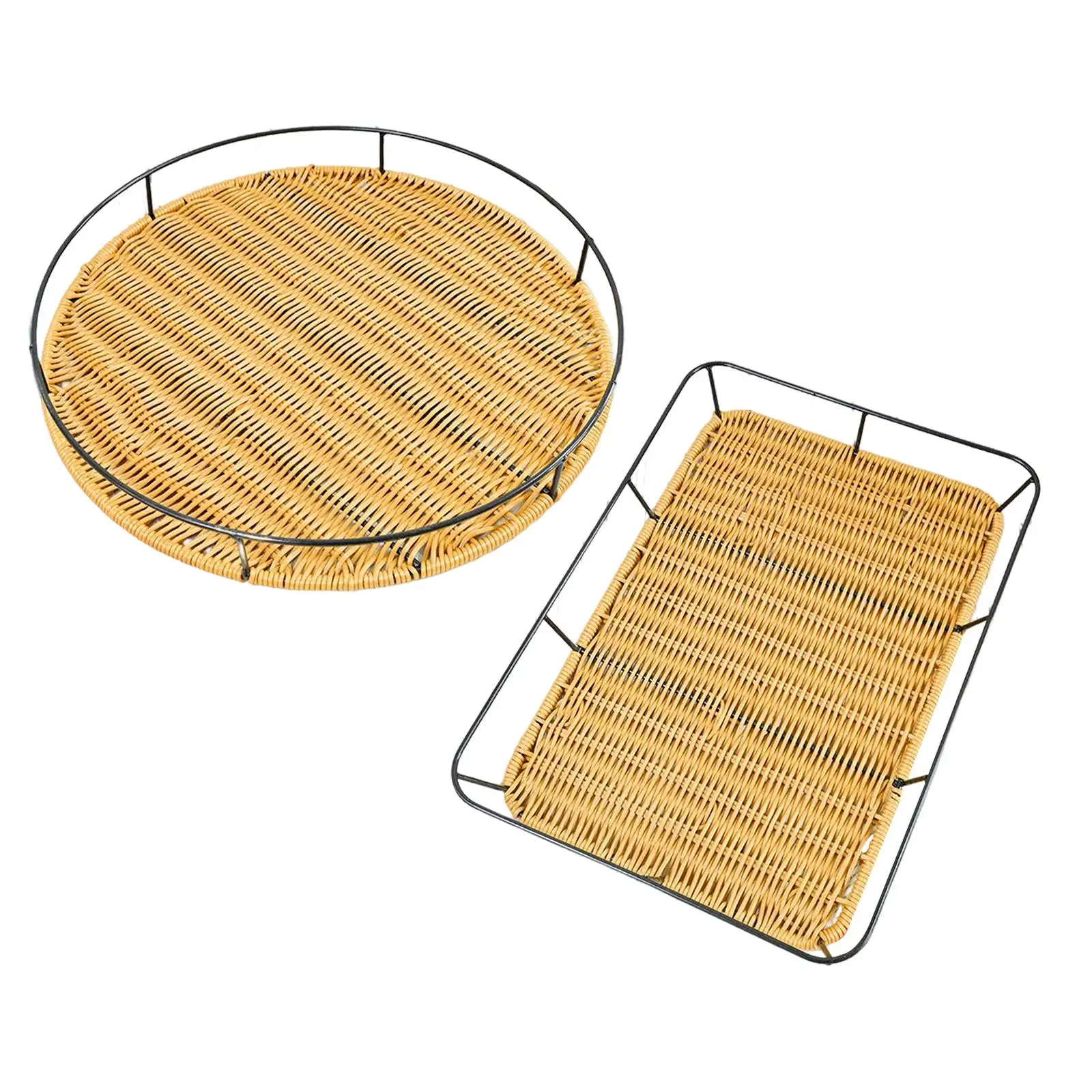 Rattan Tray Home Decor Handmade Fruit Storage Organizer Woven Bread Basket for Dinner Bathroom Party Dining Home Kitchen