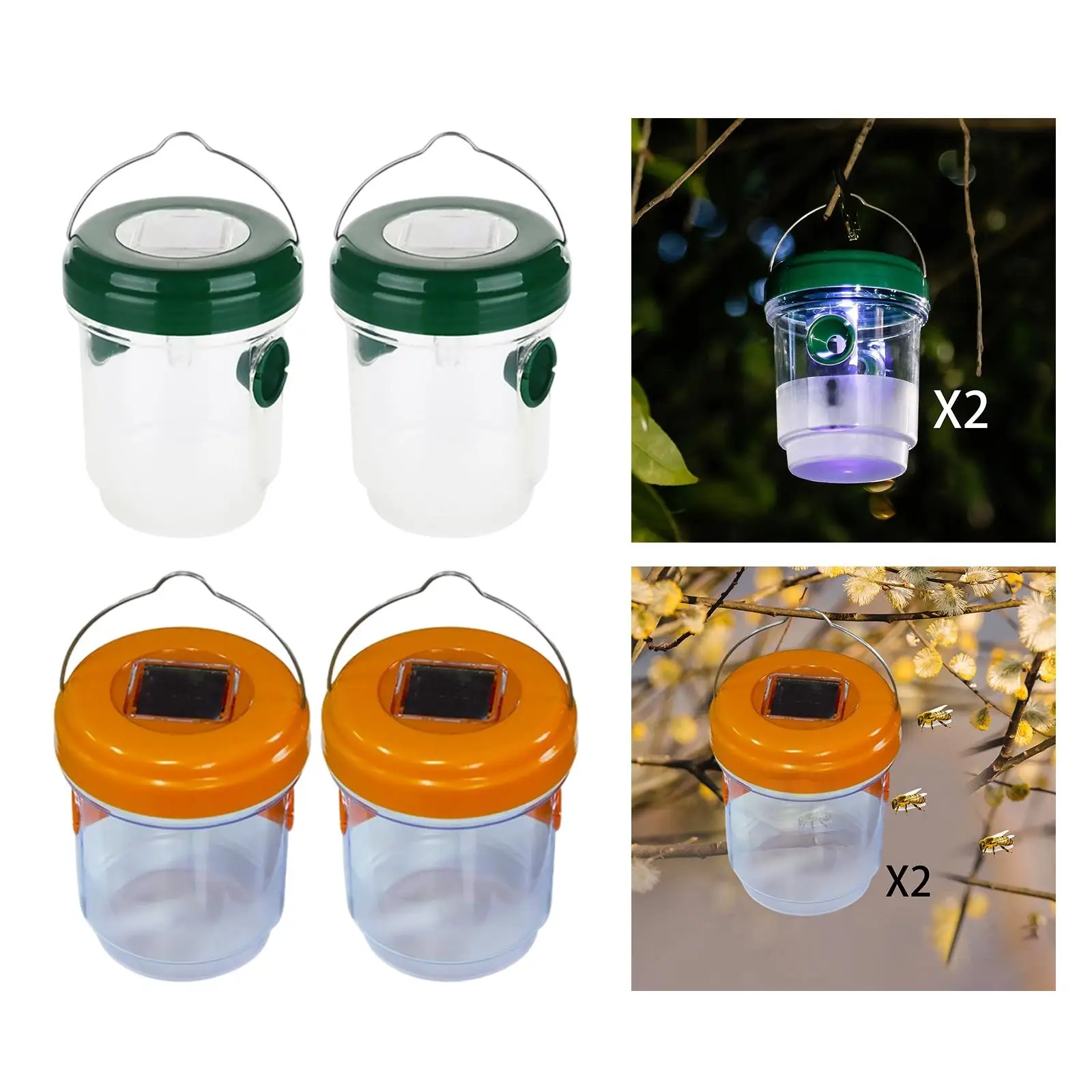 2x Solar Wasp Killer Fly Trap Reusable Fruit Fly Bee Trap Insect Catching Lamp Hanging Wasp Trap Catcher for Outdoor Garden