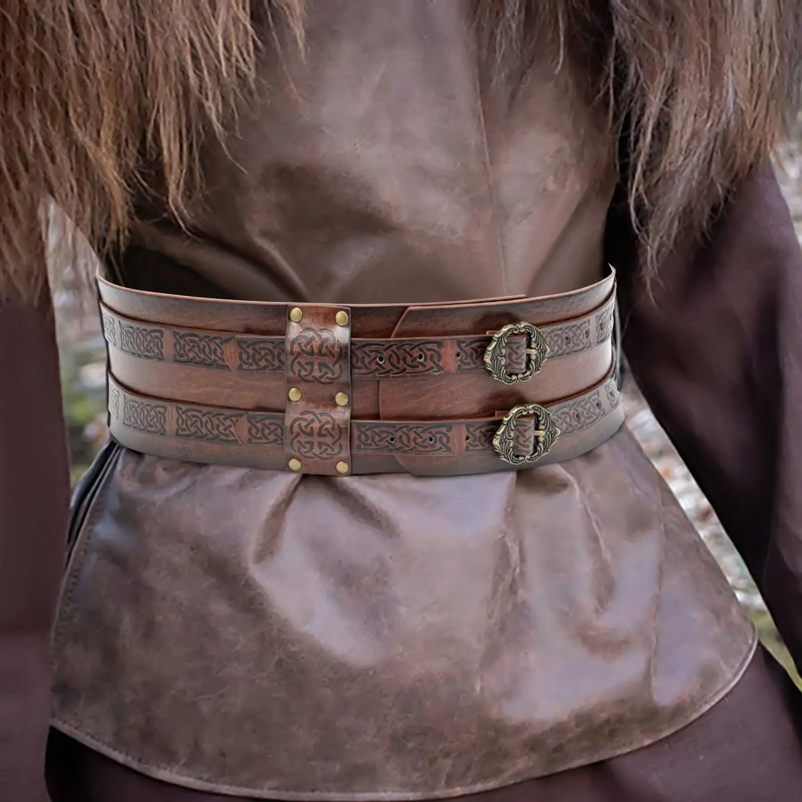 Medieval Belt Cosplay Renaissance Retro Style Embossed Viking Belt Dark Brown