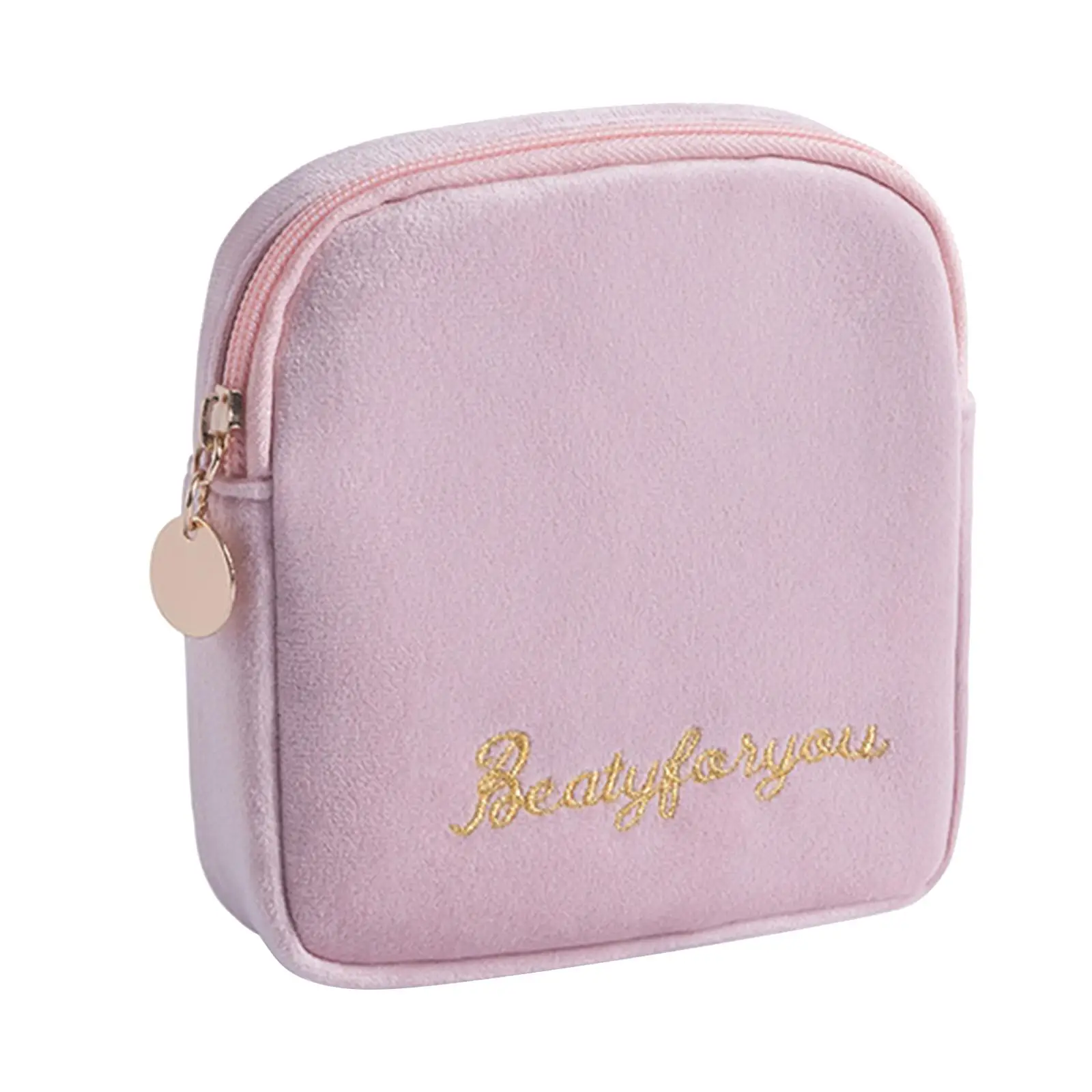 Reusable Sanitary Napkin Pads Storage Bag with Zipper Accessory Easy to Use Flocking Pouch Period Bag for Ladies
