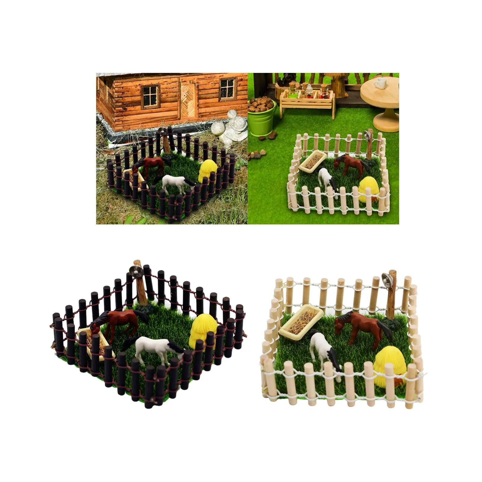 1/12 Scale horse Stall Horse Barn Set with Fence Toy Figures Horse Stable Playset Toys