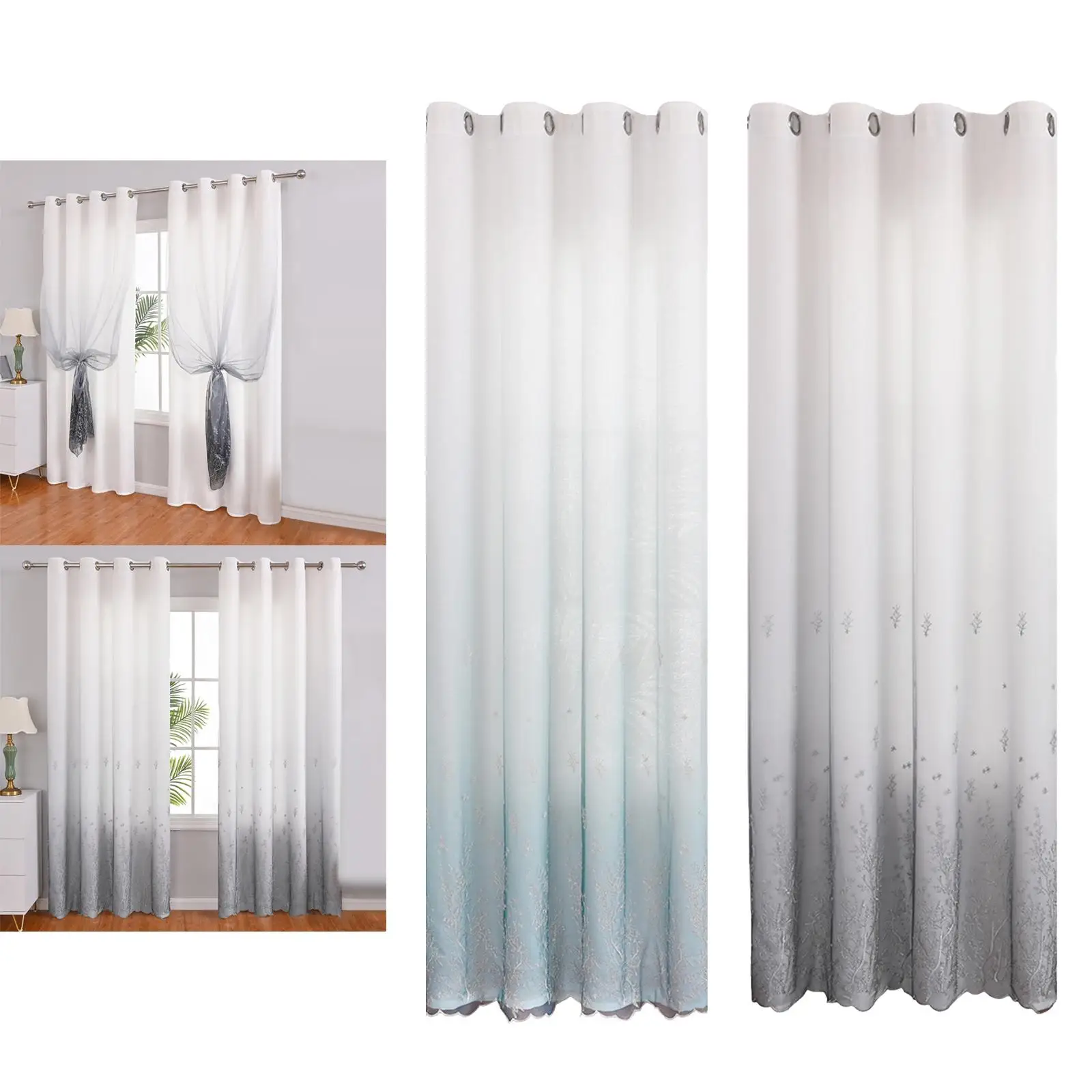 2Pcs Modern Blackout Curtains Window Draperies Darkening Noise Reduction Gauze Integrated Grommet Curtain for Bedroom Home