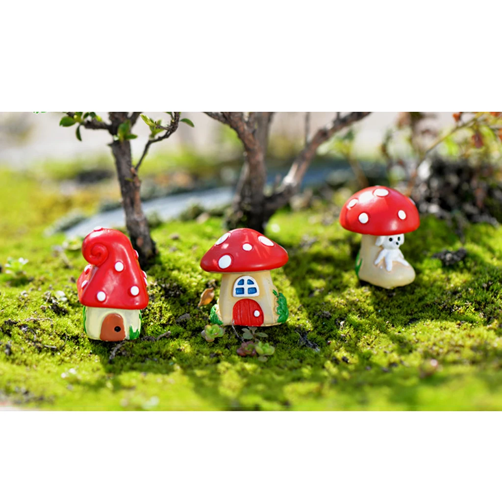3pcs Mini Resin Mushroom Dollhouse Bonsai Fairy Garden Landscape Decors
