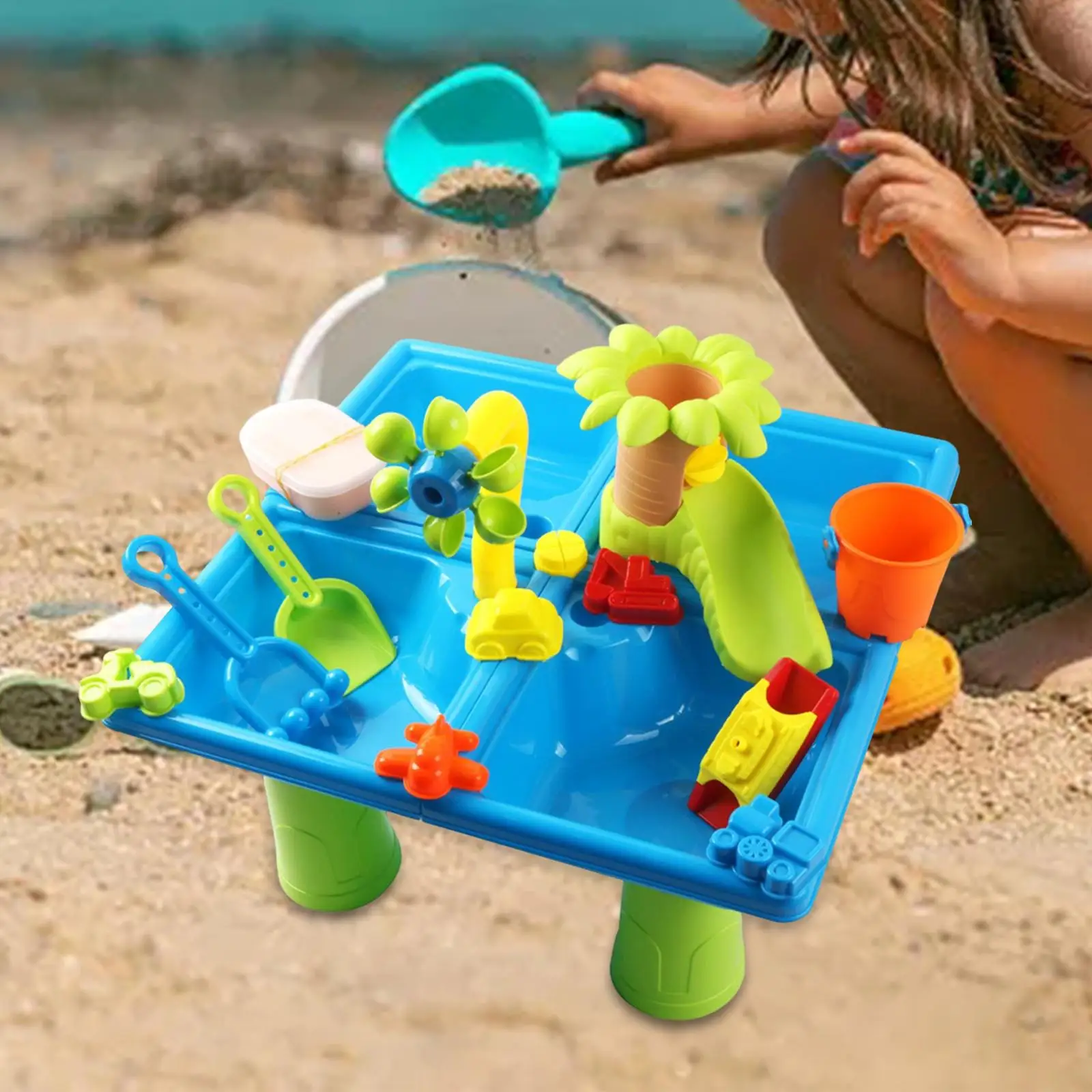 24 Pieces Summer Water Table Sensory Toys Interactive Social Play Sandbox Table Playset for Kids Girls Boys Birthday Gifts