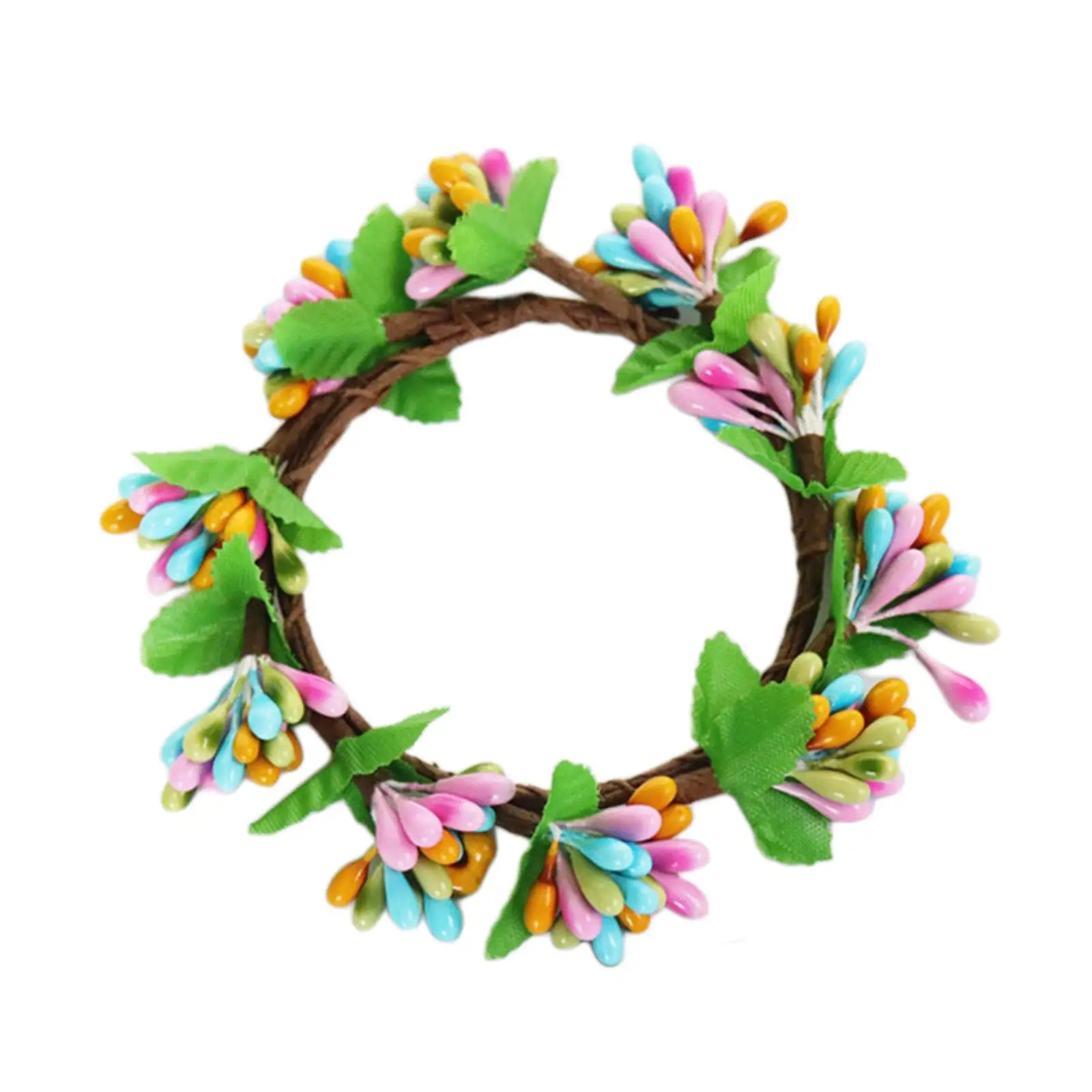 Easter Candle Rings Wreath Decor Mini Hanging Garland Table Centerpiece Greenery Leaves Candle Cup Holder for Farmhouse Festival